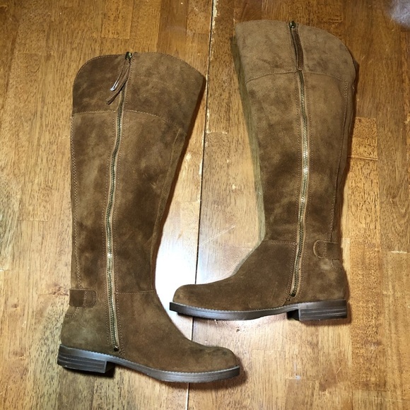 Franco Sarto Suede Caydee Wide Calf Brown Boots 4 - Picture 3 of 16